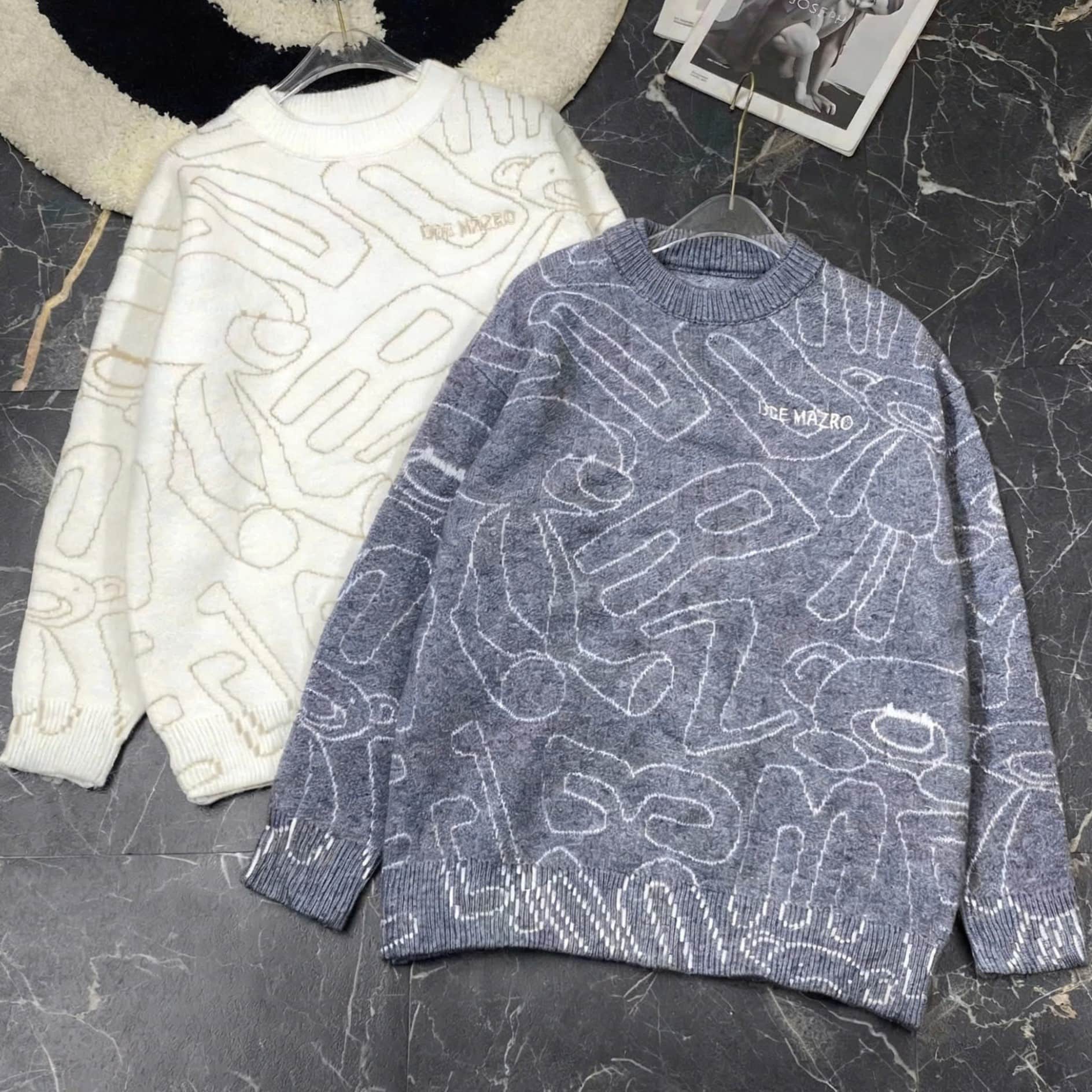 Áo gấu thời trang 13DE Marzo Bear Logo Sketch Jumper Beige 15